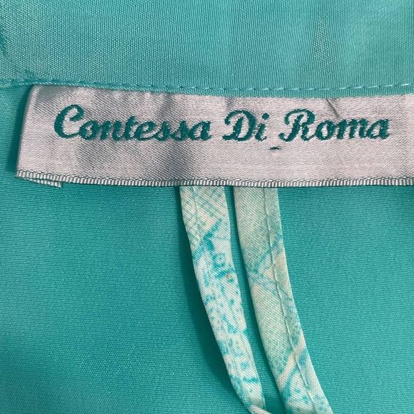 Contessa Di Roma Vintage Tiffany Blue w Pink Roses Tie Front House Robe Size XL - Picture 2 of 10